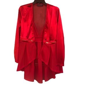 Love University Womens Red Satin Top Size XL Mesh Sexy Date Night Holiday